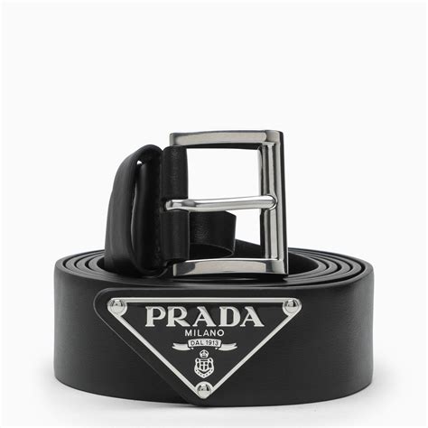 cinture in pelle prada|Cintura in pelle con logo in Nero .